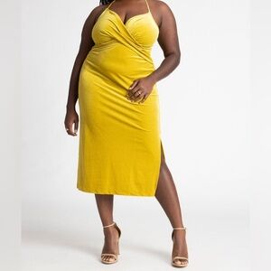 NWT Eloquii Bodycon Velvet Midi Dress With Cowl in Cress Green Size 20